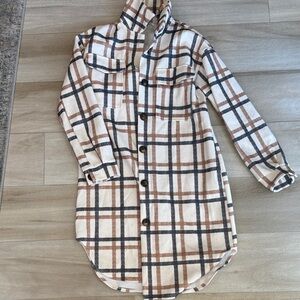 Plaid Trench Coat in Cream and Brown